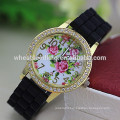 Wholesale diamante dial flower lady silicone rubber watch strap